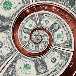 Dollars and coins swirl